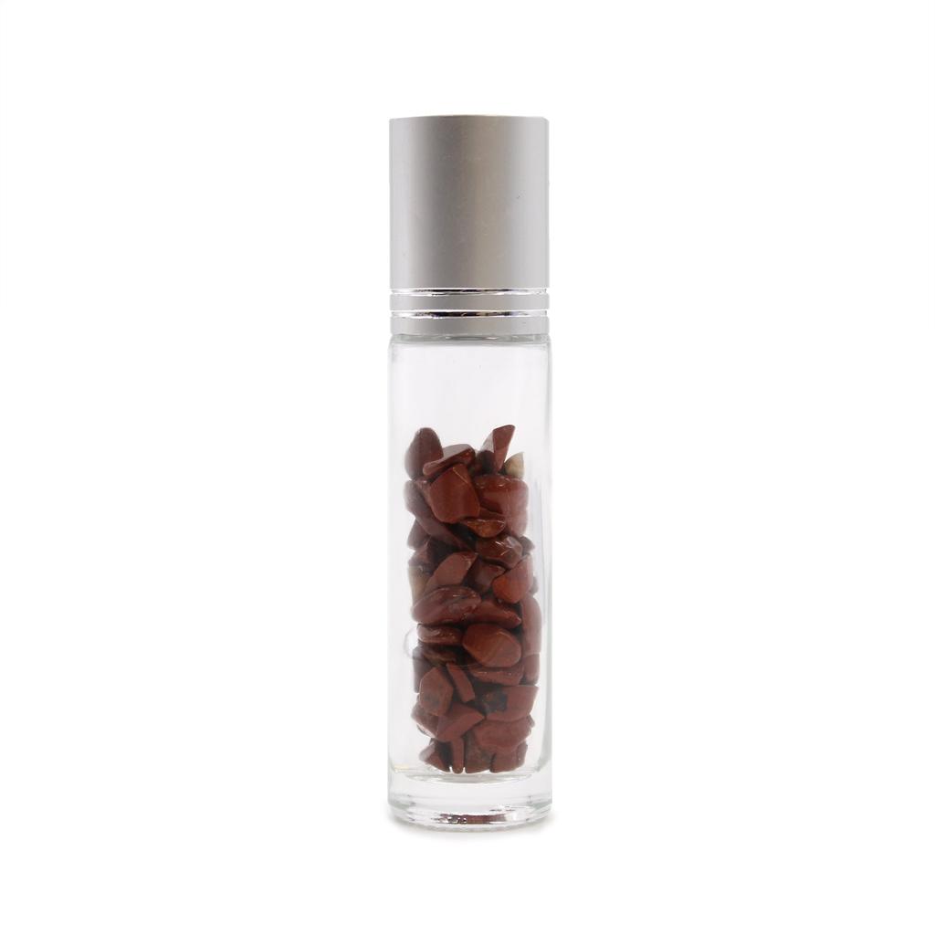Essential Oil Roller Bottle Red Jasper Silver Cap
