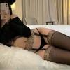 Leopard Lace Suspender Stockings Sexy Black Stockings Long Tube One-piece Pantyhose Thin Suspender Socks