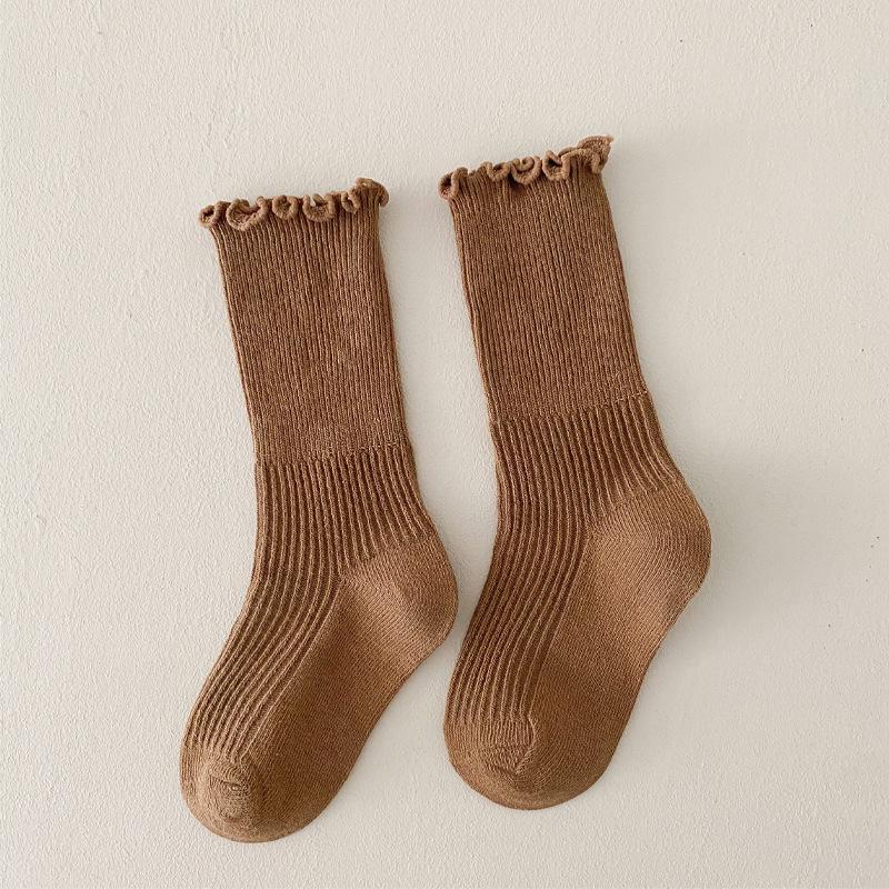 

Autumn Girls Lace Princess Cotton Socks: Mid-Tube, Wood Ear Edge, Solid Color L (18-20cm) ~6-8 years света кофе