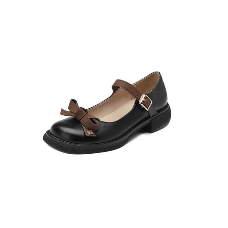 New women's low-top shoes, light-mouth low-heeled small leather shoes, round-head women's single shoes, black casual rubber soles for all seasons