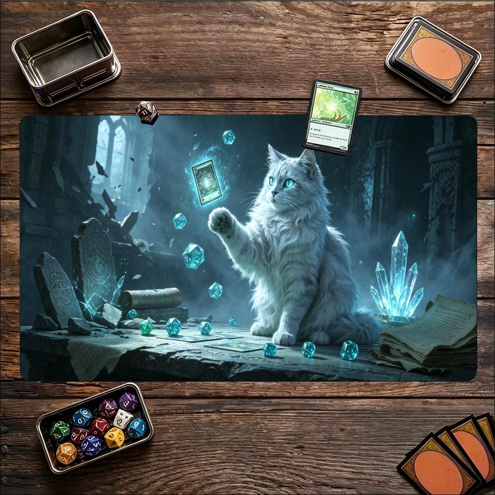 Mystic Black Cat Pattern Game Playmat Non Slip Rubber Smooth Extended Table Mat For Trading Card Game Tabletop Gaming