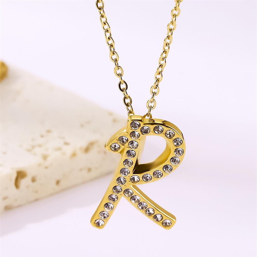 Atoztide Zircon Letter Pendant Necklace for Women Men Full Stone Alphabet Initial Name Monogram Charm Necklace Jewelry Gift