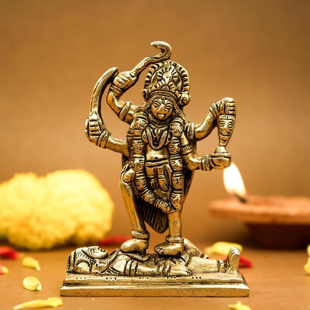 100% Čistá mosaz MATA Rani Murti (Velikost: 11 cm) | Idol Kálí Má pro palubní desku auta, místnost púdži, domácí dekoraci a kancelářský stůl | Idol bohyně Kálí Má |