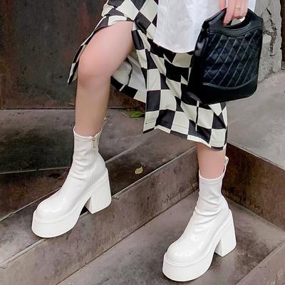 High Heel Women Ankle Boots Fashion Elegant Patent Leather Shoes Autumn Winter Punk Style Women's Morder Short Booties
