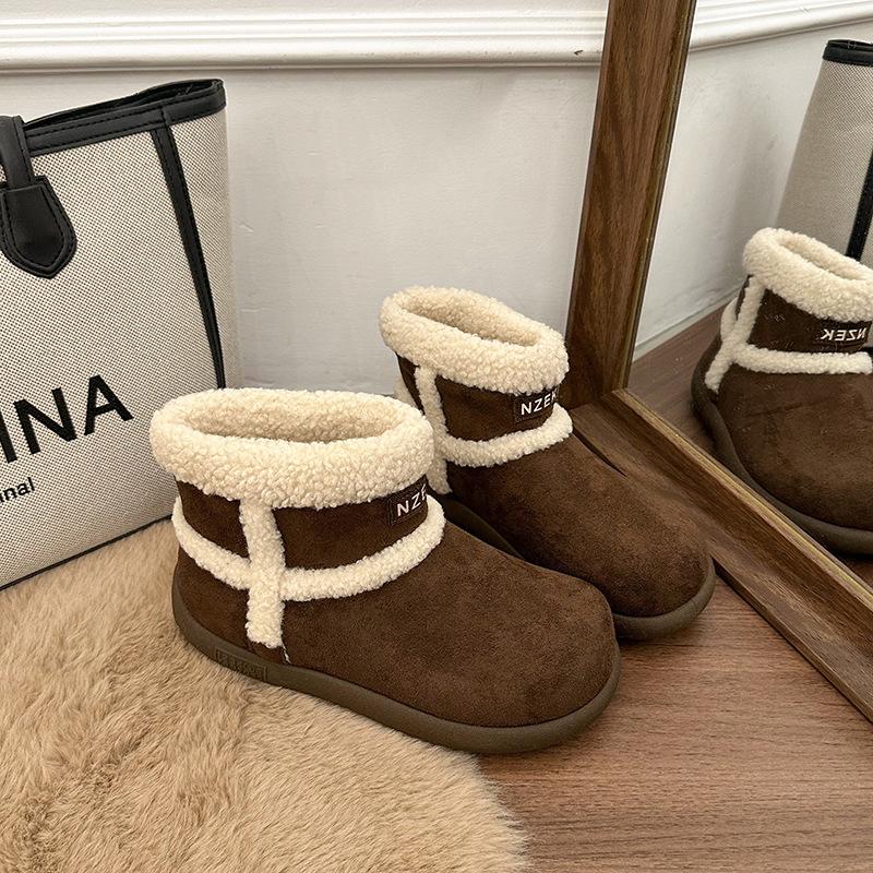 

Флисовые теплые зимние ботинки женские осень-зима 2025 новые теплые повседневные ботинки ретро короткие утолщенные хлопковые туфли 40 темно-коричневого