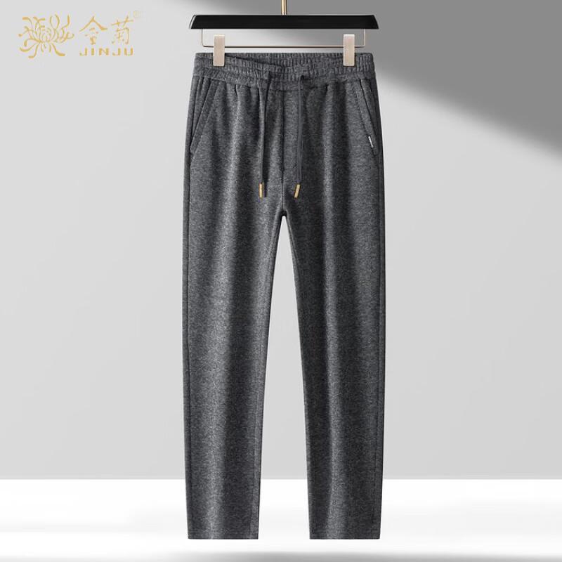 Men's Warm Loose-Fit Straight-Leg Fleece-Lined Woolen Casual Trousers