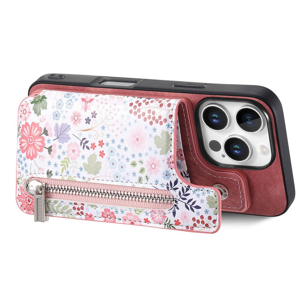 D10 For iPhone 16 Pro Case Pattern Kickstand Wallet Leather+TPU Phone Cover RFID Blocking