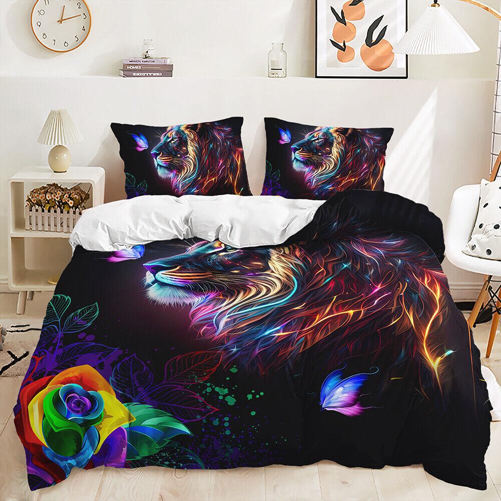 Floral Animals Big Cats Lion Tiger Leopard Animal Print Duvet Quilt Cover Set