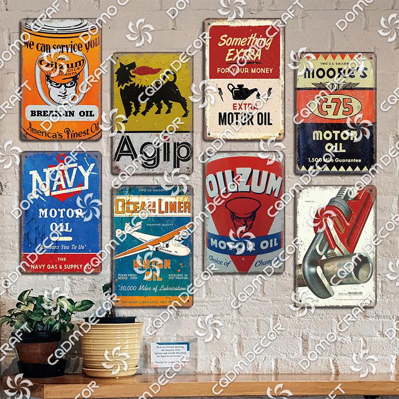 Motor Oil Poster Vintage Metal Plate Energol Oilzum Car Parts Oil Change Metal Tin Signs Wall Decor Garage Club Man Cave