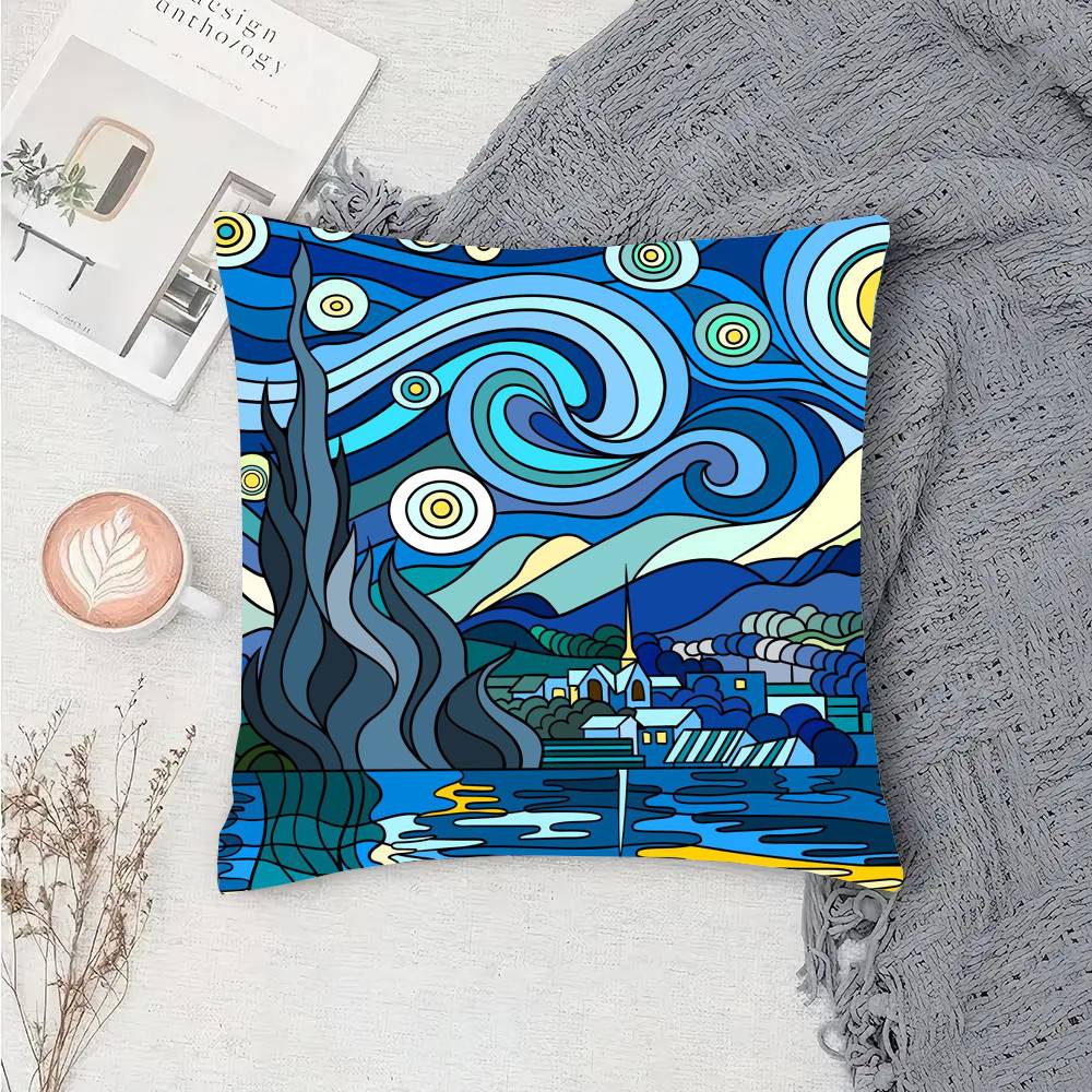 The Starry Night Art Pillow Case Fashion Square Pillowcase Bedroom Sofa Room Ins Decoration Leisure