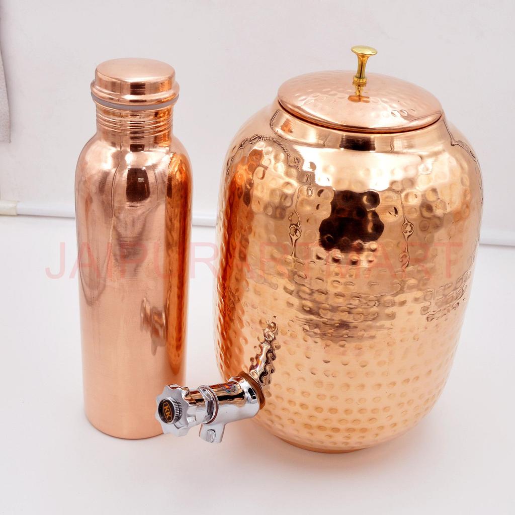 Plain Finish Copper Water Dispenser 8L with 1 Bottle For Drinking– Ayurvedic Health Benefits