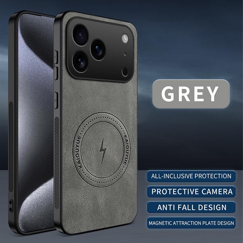 

Magnetic Leather Case for iPhone 17 Pro Max 17 Pro Air Cover Soft for Mag-safe Full Camera Protector Shockproof Shell Fundas iPhone17 сірий колір