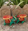Hand Painted Wooden Elephant Stool Pair, Indian Folk Art Decorative Table