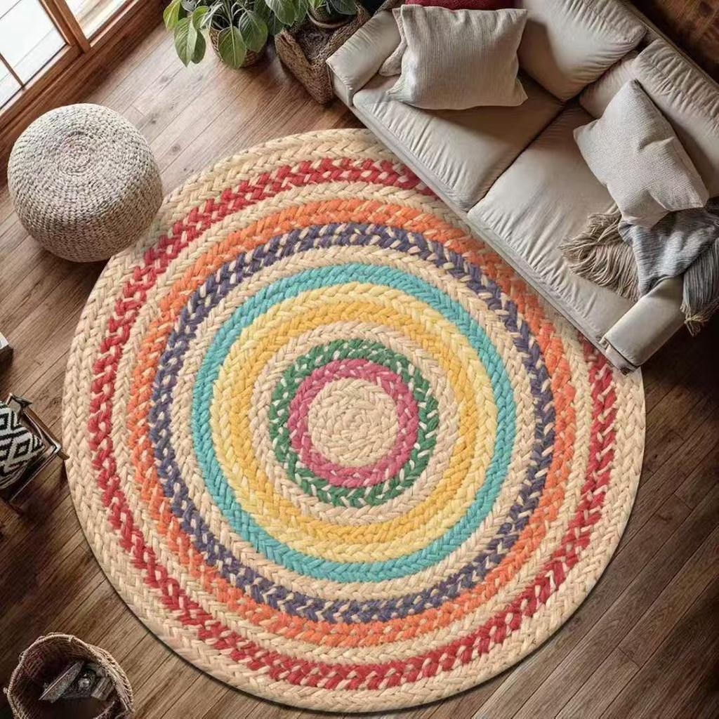 Okrągły Dywan Mandala Mata Dywanik Boho Etniczny Dekoracja Domu Antypoślizgowy Ręcznie Tkany Kolorowy Geometryczny Mata Podłogowa do Salonu
