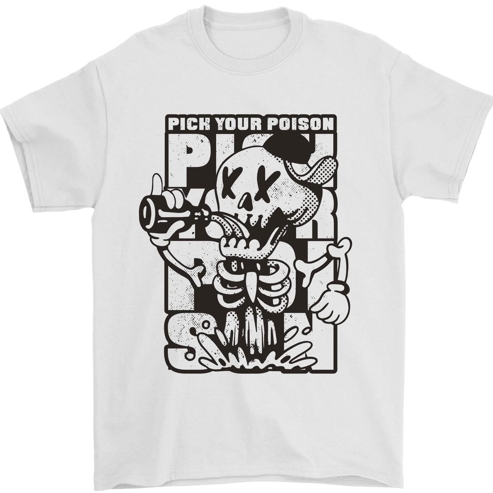 Choose Your Poison Beer Alcohol Skeleton Skull T-Shirt 100% Cotton- L
