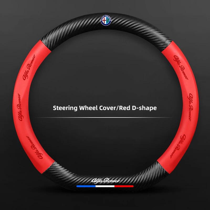 Car Stickers For Alfa Romeo Carbon Fiber Car Logo Styling Leather Steering Wheel Cover Auto Accessorie For Alfa Romeo 159 166 Sp