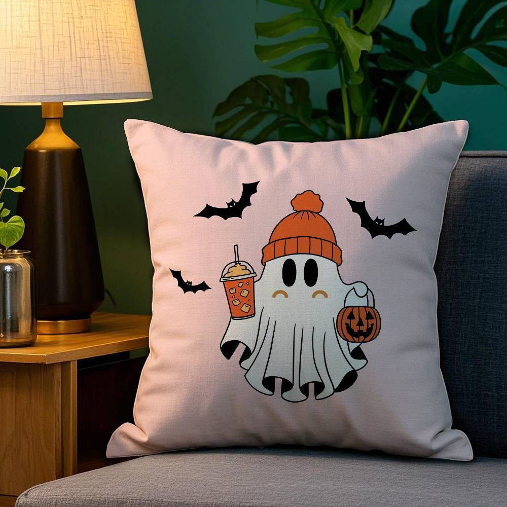 Halloween Cute Ghost Pillow Case Plush Fabric Soft Double Sided Print Sofa Cushion Cover Throw Pillow Covers