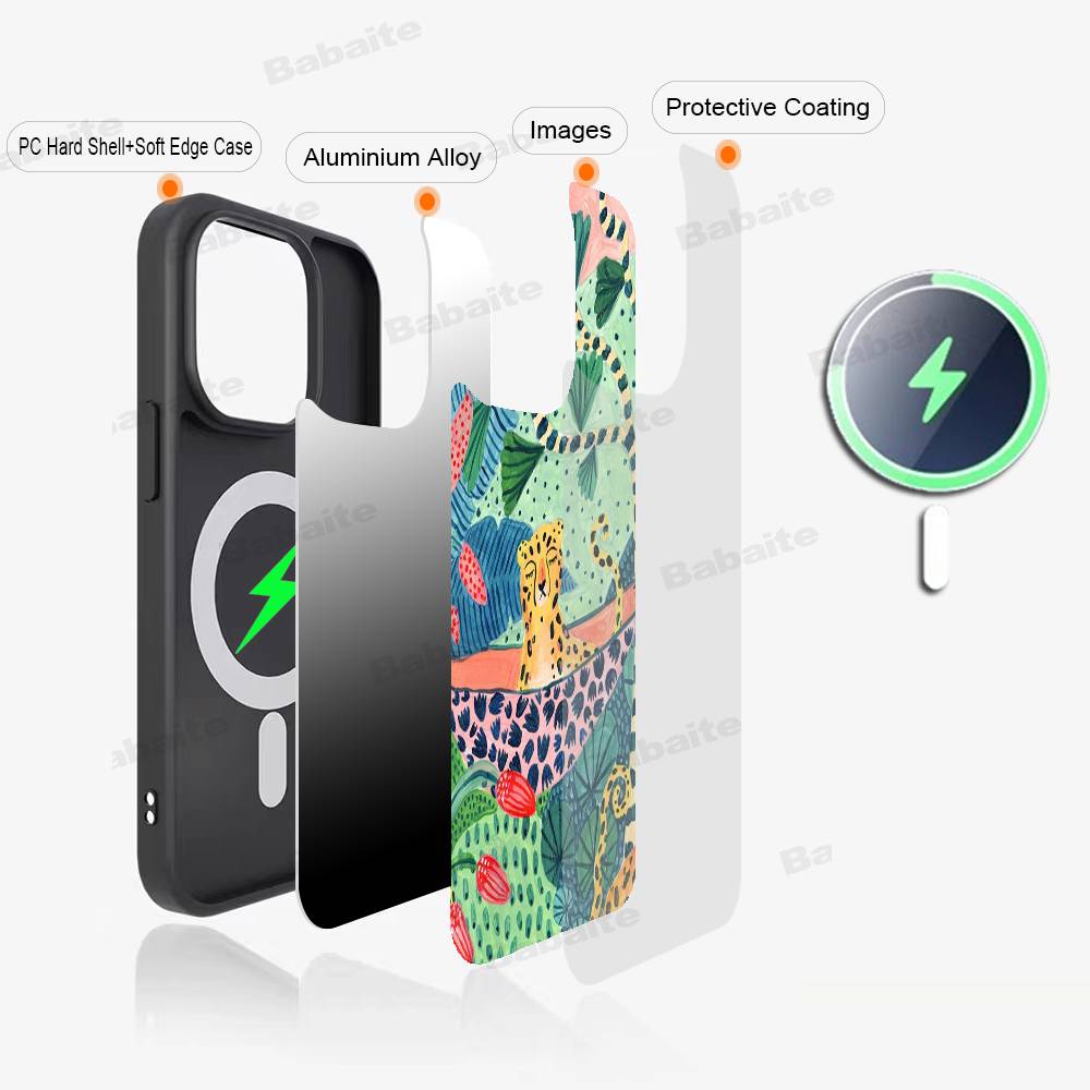 Jungle Art Illustration Snake Cats Sloth For Magsafe Phone Case For IPhone 16 15 11 12 13 14 17 Pro Max Plus Magnetic Wireless