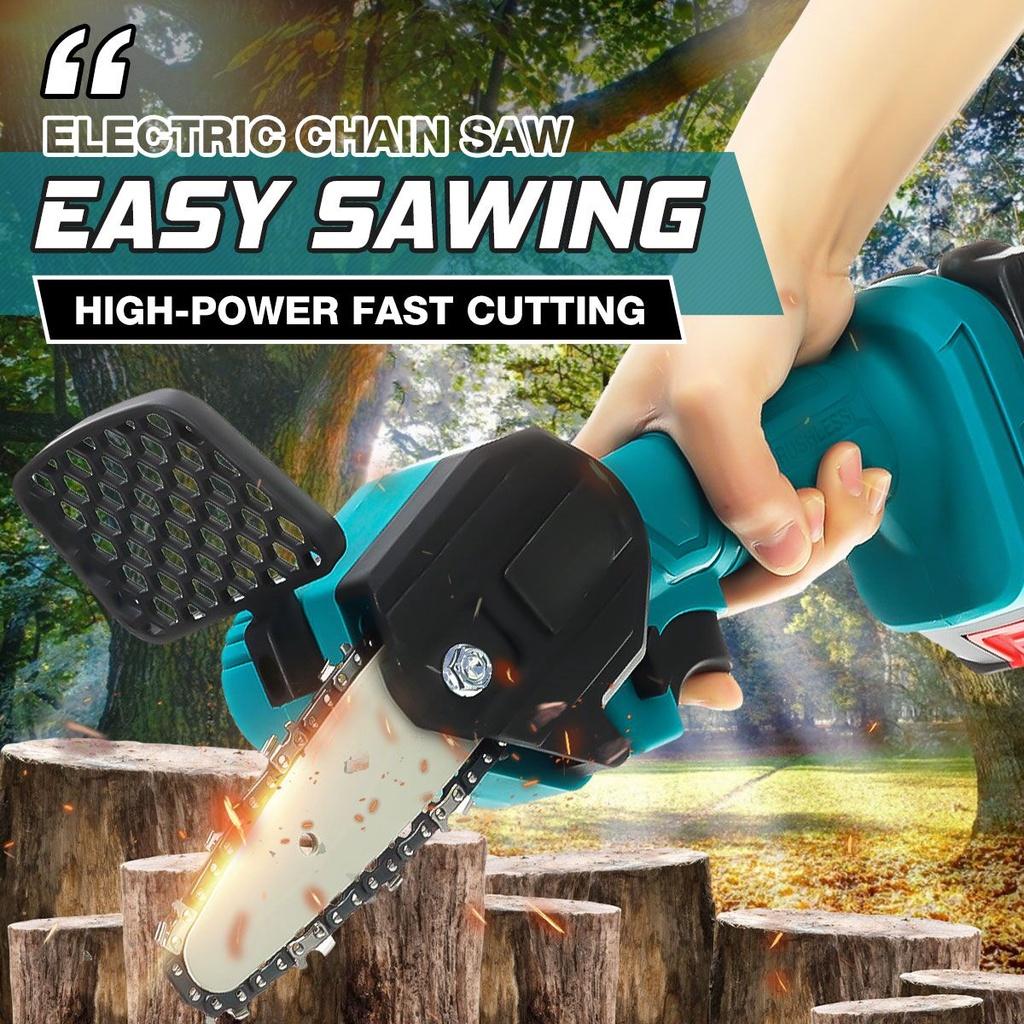 4 Inches Mini Electric Chainsaw 2pcs Battery Power Display Rechargeable Garden Woodworking Power Tool For 18V Battery 2400W