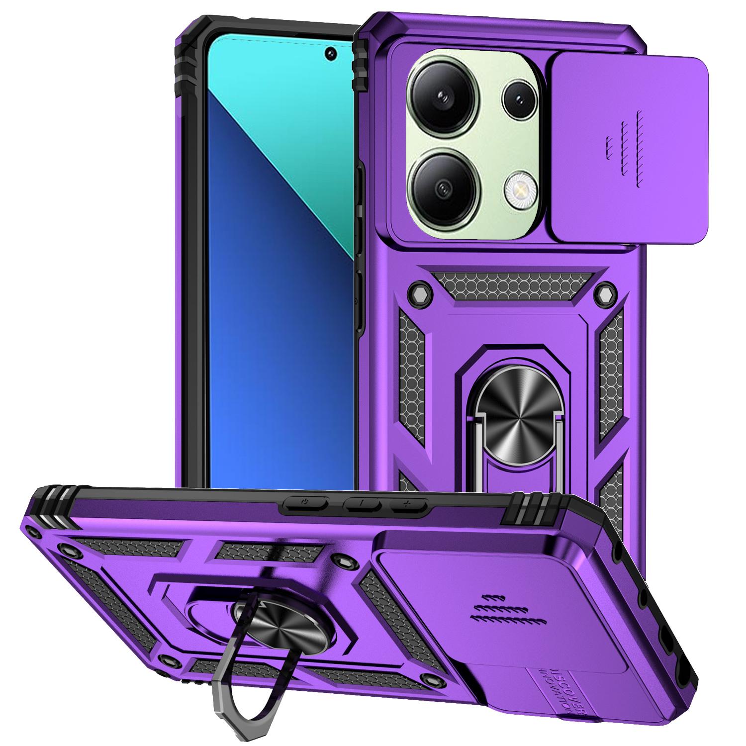 

For Xiaomi Redmi Note 13 Pro 4G/Poco M6 Pro 4G Case Upgraded Lens Protection PC+TPU Phone Cover Kickstand Purple