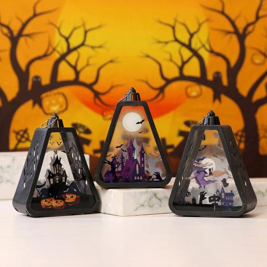 Halloween Håndholdt LED-lanterne Bærbar Nattlampe med Gresskar Slott Heks Mønster Batteridrevet Halloween-lampe for Innendørs Utendørs Festdekor