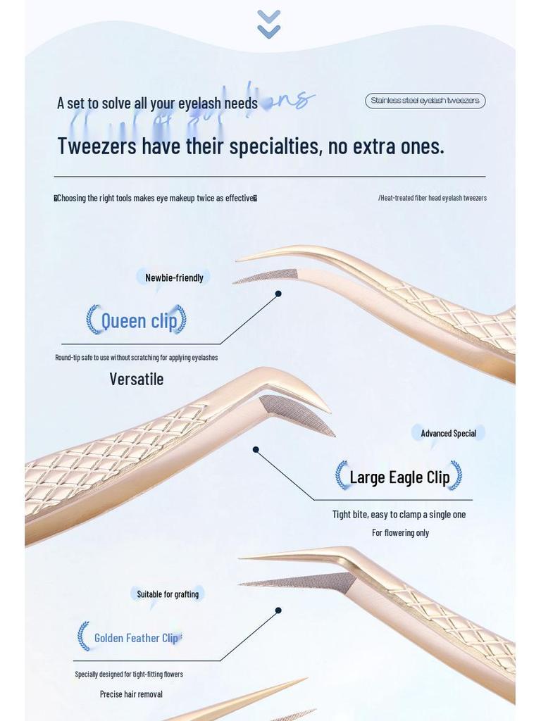 Golden Feather Stainless Steel Lash Tweezers with Net Grip for Precision Eyelash Application