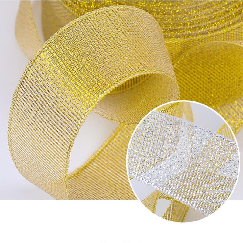 25Yards/Lot 6mm-40mm Gold Silver Glitter Ribbon For DIY Bow Crafts Gift Wrapping Wedding Christmas Decoration Sewing Accessories