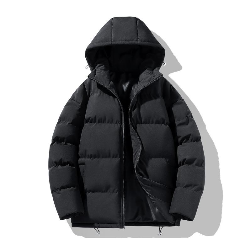 

Padded clothes men s solid color hooded winter new loose velvet thickened cotton clothes warm down jacket jacket charge M чорний