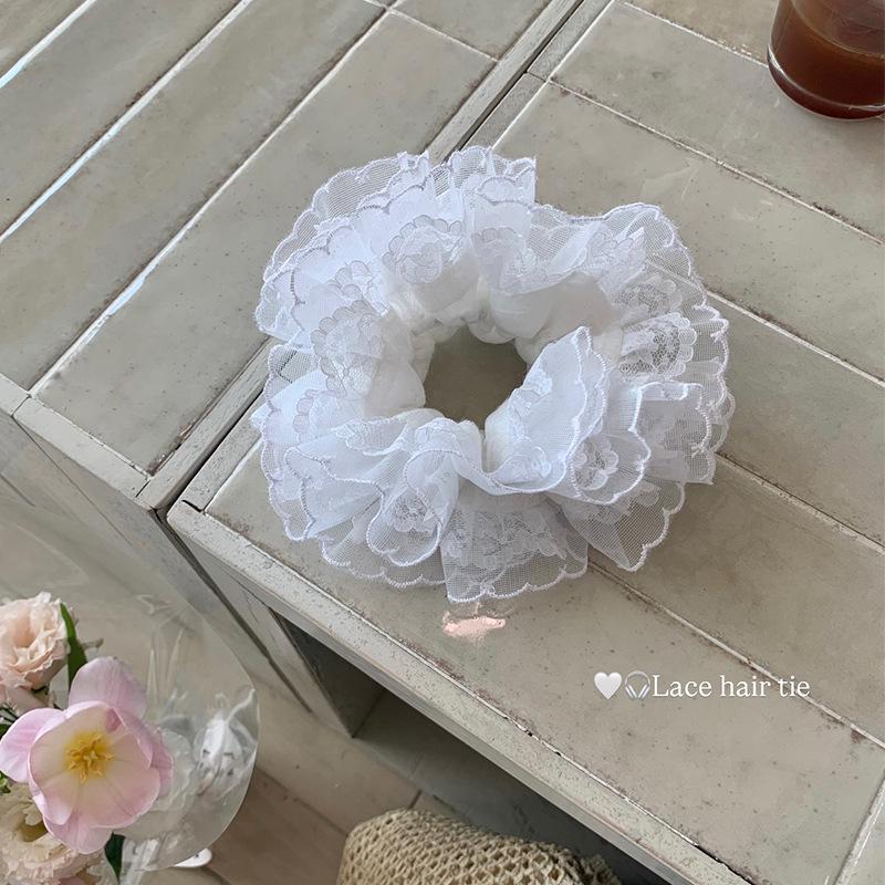 Korean Style White Double-Layer Lace Scrunchie: Elegant Hair Tie for Women