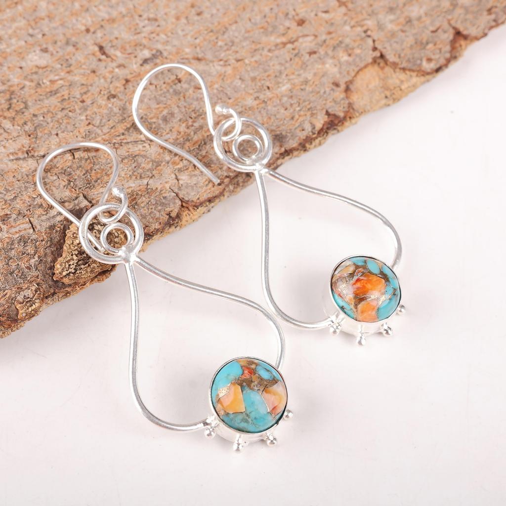 Spiny Oyster Gemstone Jewelry, 925 Solid Sterling Silver Earrings, Handmade Spiny Oyster Silver Earrings For Wedding Gift