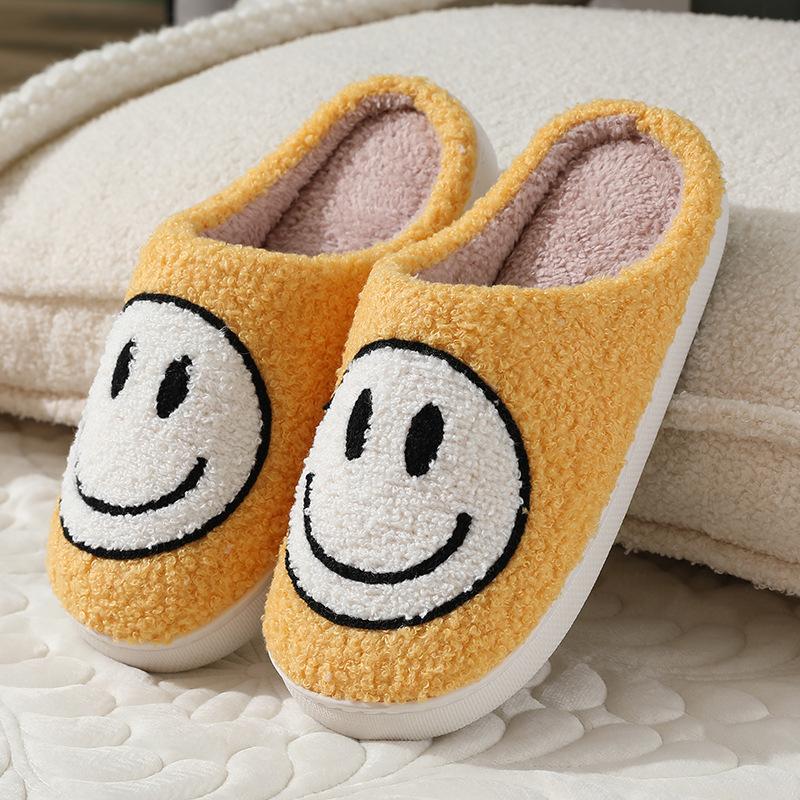 New smiley face autumn and winter male and female couples cotton slippers home indoor cute thick bottom cartoon non-slip slippers