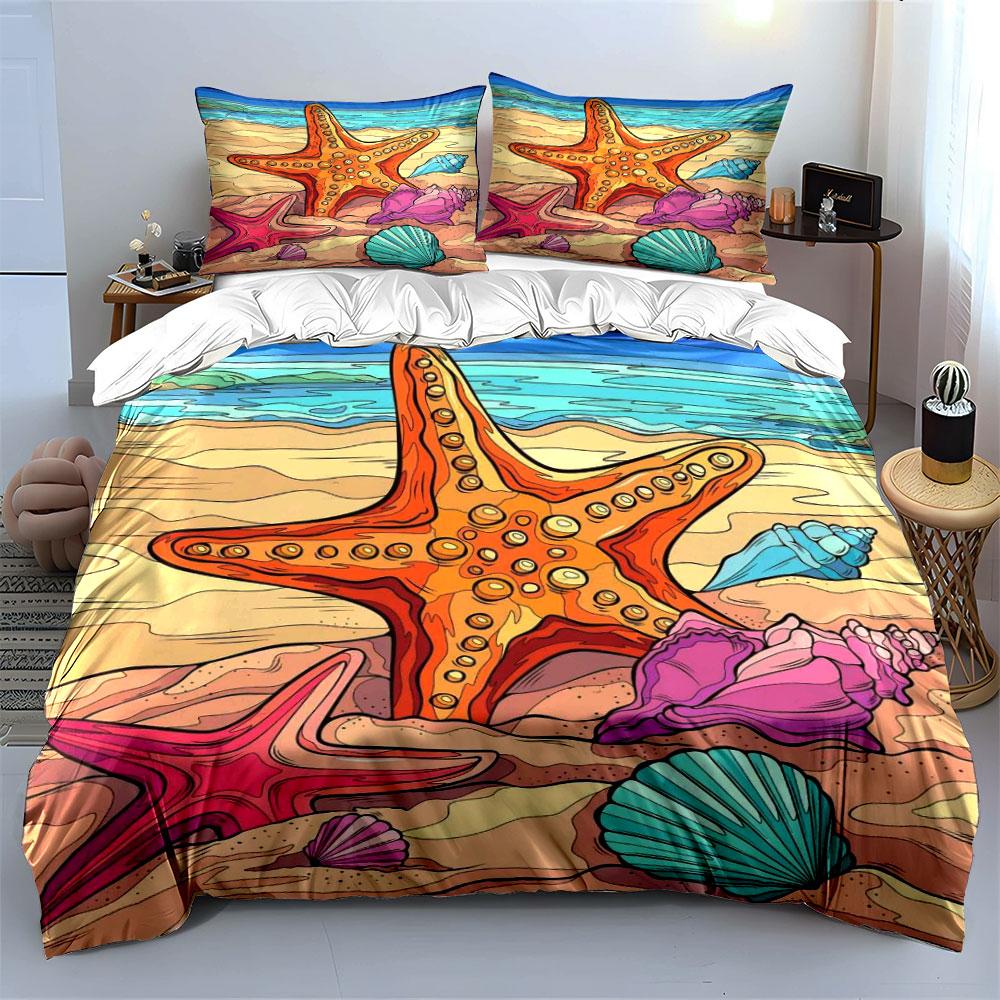 Starfish and seashell design. Bedding sets Duvet cover sets Duvet covers Pillowcases(1*Duvet Cover 2*Pillowcases without duvet insert)