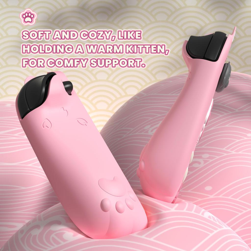 PlayVital Protective Cover Set for Switch Compatible with Switch 2 Includes Cat Ears Paw Silicone PC Adjustable Stand Japanese Sakura Kitten Design 2,