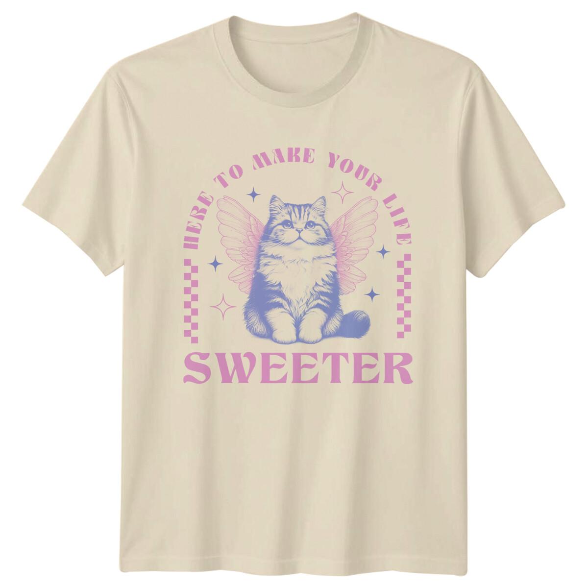 Here To Make Your Life Sweeter Cat Angel Retro T-Shirt XXXXL
