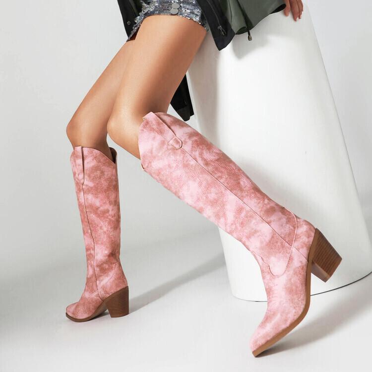 Boots New Retro Embroidered Western Cowboy Boots Tall Knight Boots Pointed Brown French High Heel Boots Women