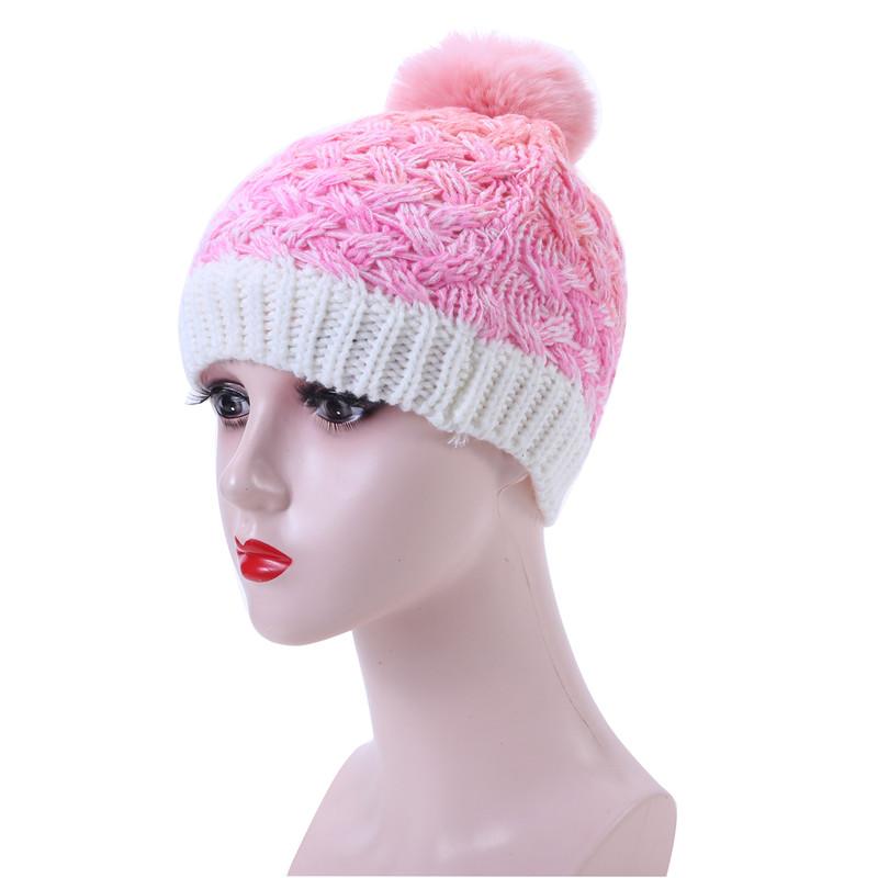 Winter Children's Padded Colour Blocking Knitted Pullover Ear Protection Cap