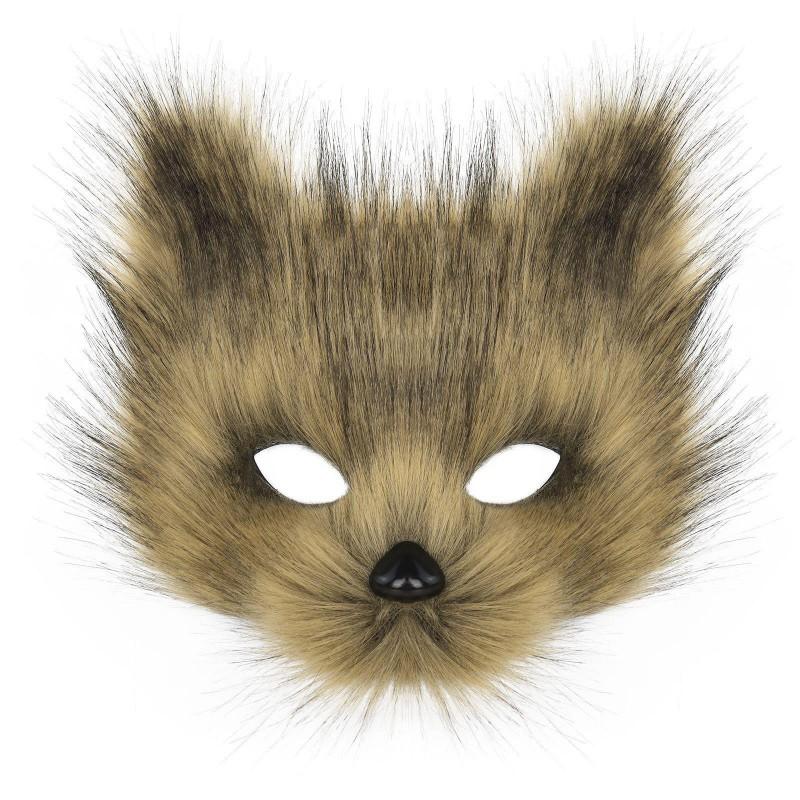 Plush Half-Face Cat Fox Mask Halloween Party Cosplay Costume Accessory Adult Unisex