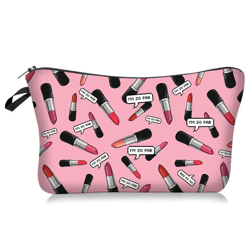 Printed Lipstick Makeup Bag Travel Portable Large Capacity Wash Pouch Storage