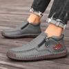 Men's High-top Casual Leather Shoes Hand-stitched Plus Size 38-50 Non-slip Soft Sole Flats with Zipper for Walking Working