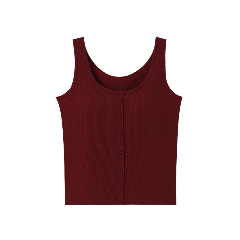 

Летний топ на бретельках без рукавов: Эластичный топ с круглым вырезом и красивым дизайном спины с подкладкой M темно-красного