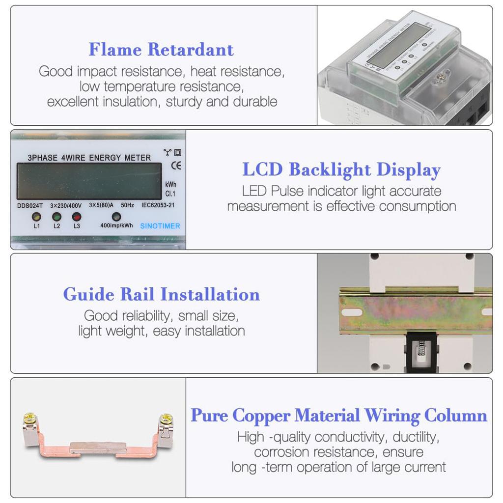 High Precisions Three Phase Electricity Meter with LCD Display 380V Calibrated for Energy Measurement Quick Fixing