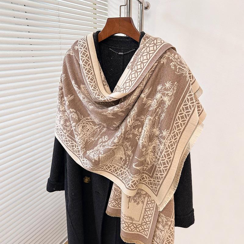 High-End Luxury Imitation Cashmere Warm Scarf Thickened Autumn And Winter Shawl Foulard Bufanda Elegant Flowers