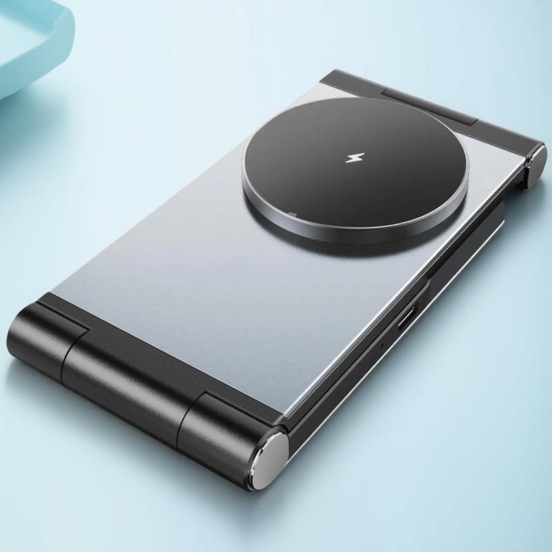 15W Fast Magnetic Wireless Charging Station 3 In 1 Foldable for iPhone 14 15 Samsung S23 AirPods Pro Aluminum Stand