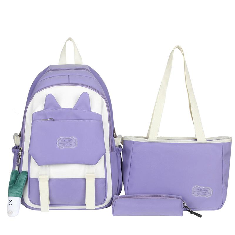 Three-piece Backpack Set Cat Ears Female Large Capacity School Bag Student Backpack