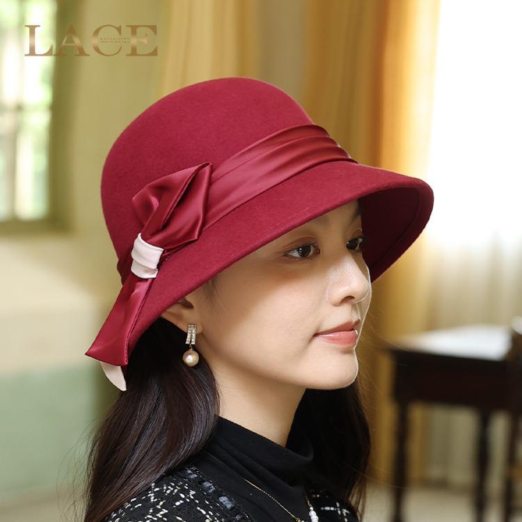 Women's Retro Black Wool Bucket Hat - Autumn/Winter Trendy Japanese Fashion.