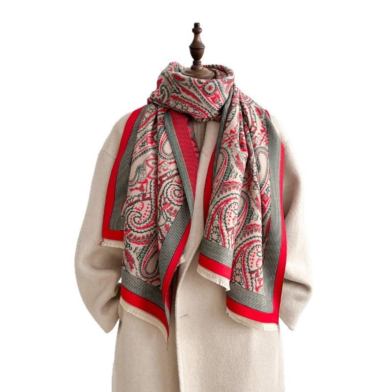 Scarf women's winter retro imitation cashmere jacquard shawl warm and thickened outer cover photo wear scarf versatile