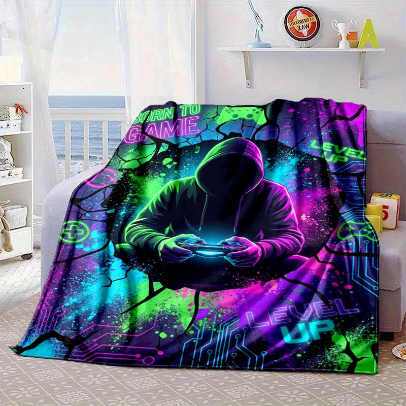 Cyberpunk Neon Gaming Blanket Flannel Blanket for bed, sofa, Camping, Hiking, Picnic Essentials, gift for family Fan gifts