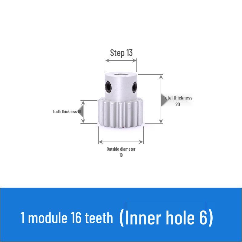 Aluminum Alloy Spur Gear: 1 Module, 15-60 Teeth, Straight Rack, 5/6/8/10/12mm Hole