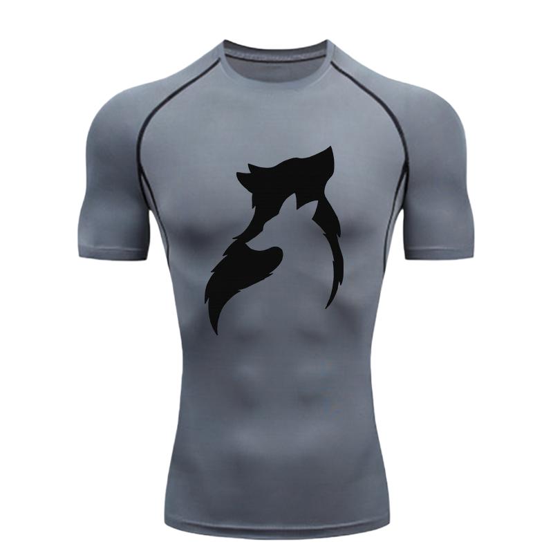 Black and White Wolf Head Men Sports T-shirt Gym Jogging Running Workout T-Shirt Compression Tee Quick Dry Short T-Shirt for Men