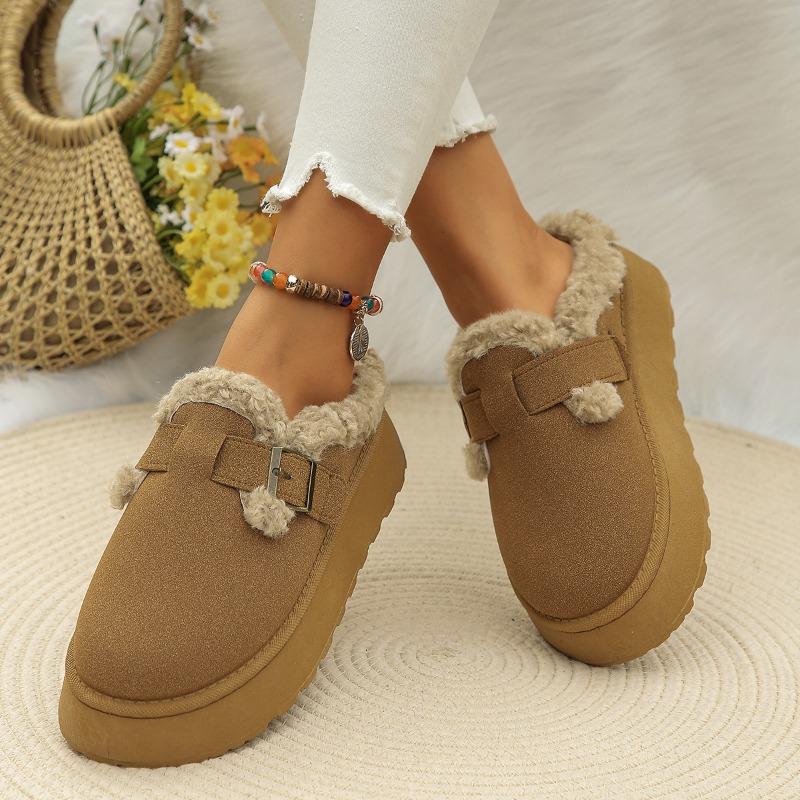 Autumn and winter new wool cotton shoes women's round head thick-soled plush lazy foot snow boots